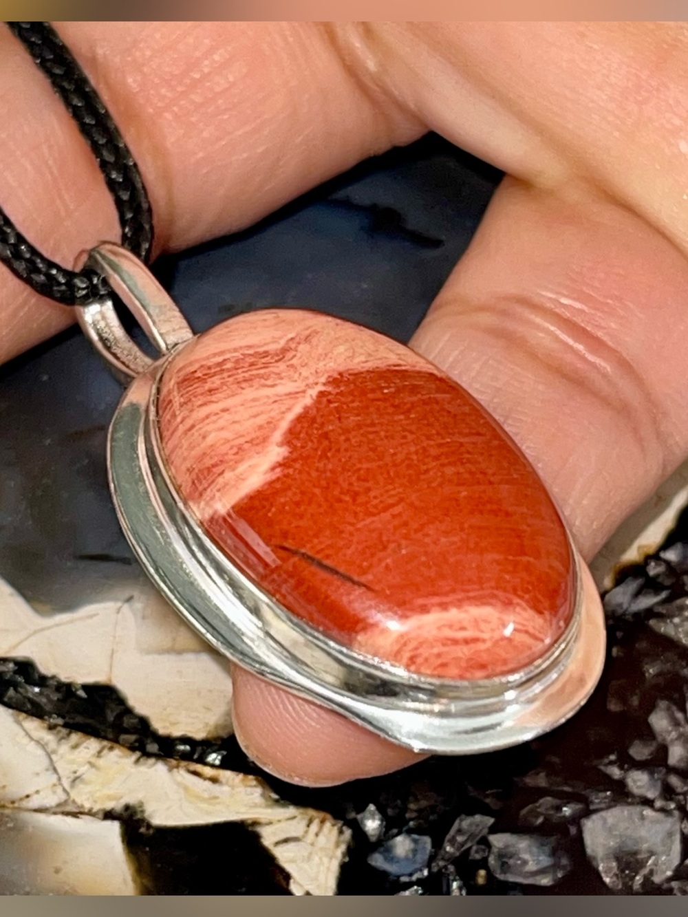 Dainty Convoluted Red Jasper Pendant 1 7/8”